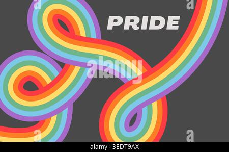 Groovy abstract background with flexible curved rainbow stripes. Retro vector backdrop in 70s hippie style with wavy fluid line. Trendy template for Stock Vector