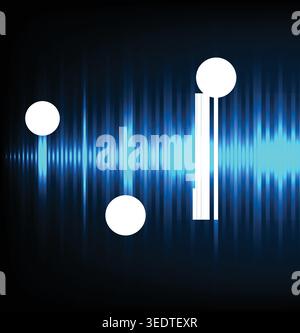 Futuristic blue equalizer signal with bright glowing flares and frequency bars on dark background Stock Vector