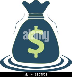Sinking dollar money bag as symbol of financial crisis, economic decline and market instability, conceptual editorial icon. Stock Vector