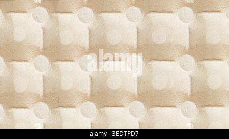 Background texture of a light beige biodegradable molded pulp egg carton. Close up of eco friendly recycled paper packaging material with geometric ce Stock Photo