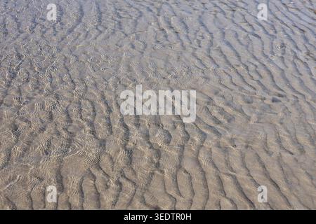 Sand ripples wave pattern texture background surface beach shore line natural calm serene outdoor environment detail close view macro abstract nature Stock Photo