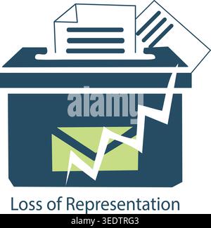 Ballot box with falling vote as symbol of lost representation, electoral disconnection and democratic imbalance, conceptual editorial icon. Stock Vector
