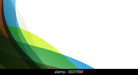 Minimal abstract wide scale background with overlapping translucent colorful waves, layers on the left corner and white space on the right, ideal for Stock Vector