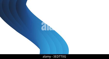Modern abstract background, design template with thick blue gradient curve of wavy layers flowing vertically across the image, leaving large clean con Stock Vector