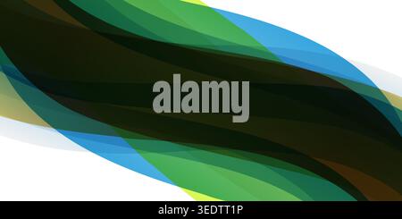 Modern abstract background with green, blue and black curves, wave layers flowing diagonally across the image, leaving clean white space in the corner Stock Vector