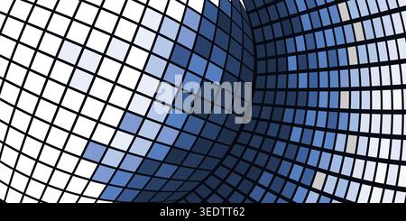 Blue and White Futuristic 3D Square Mosaic Curved Surface - Geometric Pattern, Abstract Vector Background, Texture Design, Technology or Science Templ Stock Vector