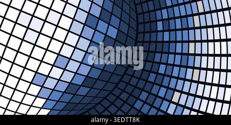 Blue and White Futuristic 3D Square Mosaic Curved Surface - Geometric Pattern, Abstract Vector Background, Texture Design, Technology or Science Templ Stock Vector