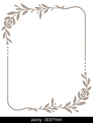 Elegant beige rose floral frame with minimalist leaf accents, perfect for wedding invitations and romantic templates. Stock Vector