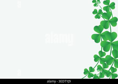 Green shamrock border with layered clover leaves on white background, ideal for St. Patricks Day and festive templates. Stock Vector