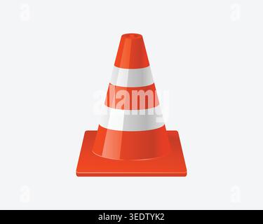 Bright orange traffic cone with white reflective stripes, used for road safety, construction zones, and traffic control. Stock Vector