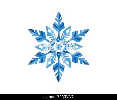 Stylish blue snowflake illustration with sharp geometric symmetry, icy gradients, and clean vector design, isolated on white background. Stock Vector