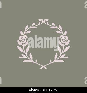 Minimal floral wreath frame with roses and leaves in soft pastel tones, perfect for wedding invites, logos, and branding designs. Stock Vector