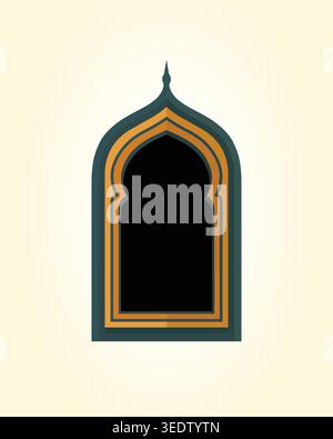 Elegant Islamic arch window frame with layered teal and gold borders, minimalist style, perfect for mosque, Ramadan, or decor design. Stock Vector