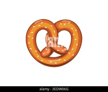 illustration of a golden brown pretzel with salt sprinkles, smooth shading, and a clean, playful design on white. Stock Vector