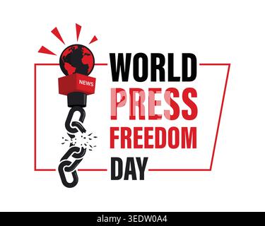 A bold World Press Freedom Day design featuring a news mic breaking free from chains, symbolizing free journalism and the fight for truth. Stock Vector