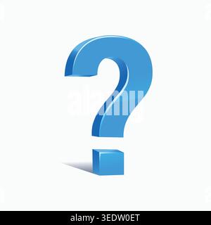 Glossy blue 3D question mark with cube base and soft shadow, symbolizing curiosity, inquiry, and problem solving concepts. Stock Vector
