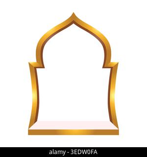 Luxurious gold Islamic arch frame with empty center, ideal for product showcase, Ramadan banners, and festive designs. Stock Vector