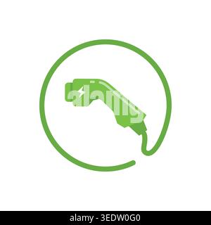 Green electric vehicle charger icon with circular line, symbolizing clean energy, eco mobility, and sustainable transportation. Stock Vector