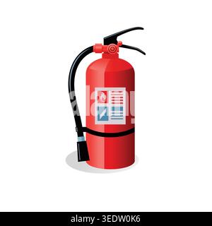 Red fire extinguisher safety equipment with hose and handle, used for emergency fire protection and prevention. Stock Vector