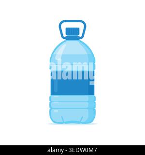 Large plastic water bottle with a sturdy handle and blue label, designed for easy carrying and hydration, shown on a clean white background. Stock Vector