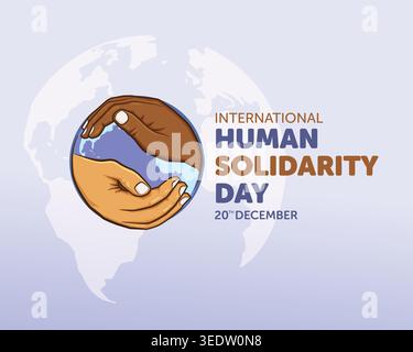 Illustration of diverse hands forming a globe, symbolizing unity, equality, and compassion for International Human Solidarity Day. Stock Vector