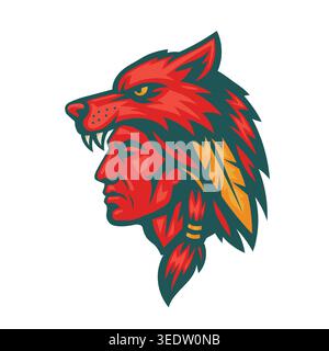 illustration of a Native American Indian wearing a wolf headdress, designed as an e Sports mascot symbol Stock Vector
