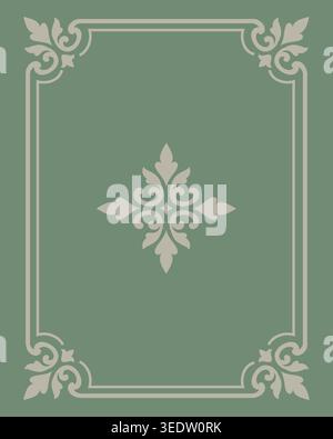 Elegant vintage frame with floral corner ornaments and central motif on green background, perfect for book covers and invites. Stock Vector