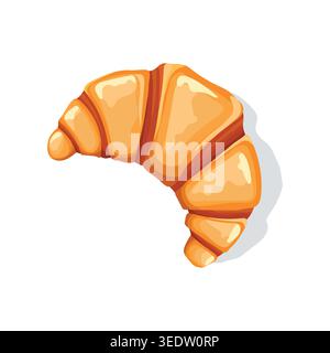 Golden buttery croissant illustration with flaky layers and soft highlights, isolated on white background, perfect for bakery themes. Stock Vector