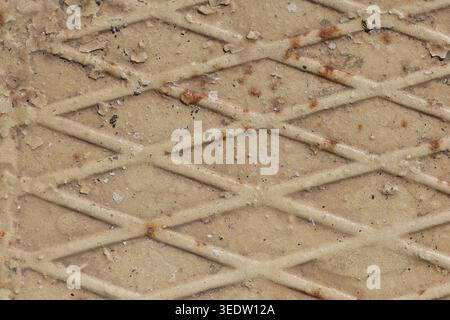 Rusted Diamond Plate Metal Texture with Peeling Paint Stock Photo