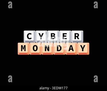 Cyber Monday sale banner using a keyboard key motif on dark background, perfect for ecommerce promotions, ads, and discounts Stock Vector