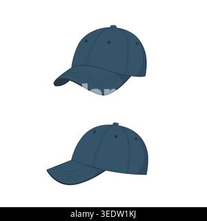 Minimal illustration of a blue baseball cap shown from front and side angles, perfect for fashion, apparel, or branding use. Stock Vector
