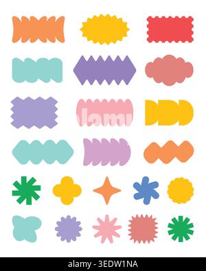 Vivid abstract ornamental shapes in playful grid, modern decorative elements for backgrounds, branding, and creative design Stock Vector