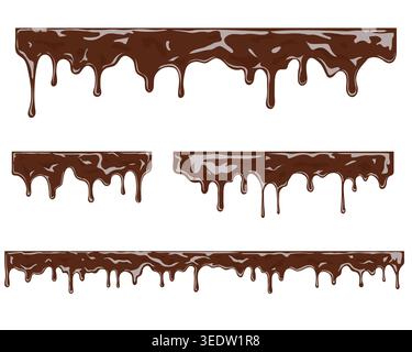 Glossy melted chocolate drips forming decorative borders, perfect for dessert themes, bakery branding, and sweet designs. Stock Vector