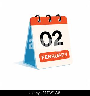Minimal February calendar icon showing date 02, with clean flat design, bold typography, and modern colors on a white background. Stock Vector