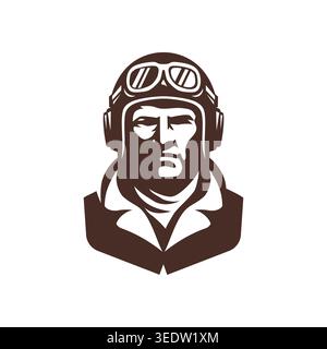 Bold vintage aviator with goggles and helmet, symbolizing courage, adventure, and classic pilot spirit, retro style. Stock Vector