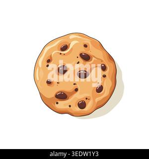 Cute chocolate chip cookie illustration with golden baked texture and glossy chips, isolated on white background, perfect for bakery designs. Stock Vector
