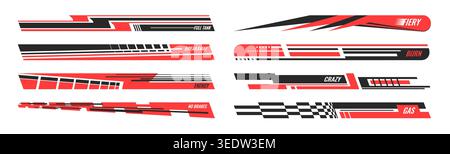 Athletic livery stickers. Orange black speed stripe decal set car wrap, motorcycle graphics. Vector motorsport elements cool template design isolated white background Stock Vector