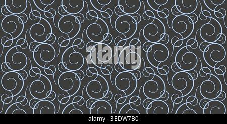 Monochrome intricate seamless pattern of calligraphy lines. Gray vintage style curly ornament on dark gray background Stock Vector