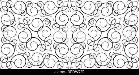 Black intricate seamless pattern of calligraphy lines. Monochrome vintage style curly ornament. Ornamental filigree background Stock Vector