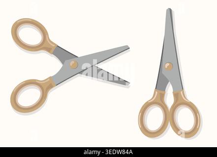 Minimalist Craft Scissors Set Vector Modern Steel Cutting Tools with Beige Handles for Office School Stationery and Handmade DIY Design Assets Stock Vector