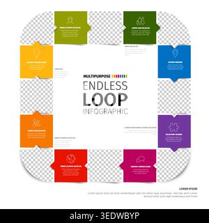 An endless loop infographic featuring eight colorful steps and photo placeholder frames. This loop infographic is a versatile multipurpose template fo Stock Vector