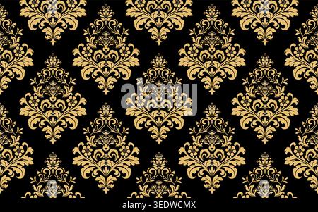 Floral pattern. Vintage wallpaper in the Baroque style. Seamless vector background. Gold and black ornament for fabric, wallpaper, packaging. Ornate Damask flower ornament Stock Vector