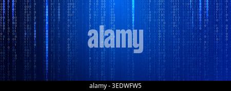 1 0 Binary Code, Abstract Matrix Blue Background for Computer Data Digital Technology, Cybersecurity, SaaS, Software Cyber Tech Pattern. Information Stock Vector