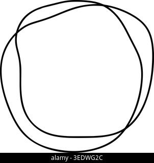 Black minimalist vector lines forming two intertwined, imperfect oval loops on a clean white background, connection creativity and depicting Stock Vector