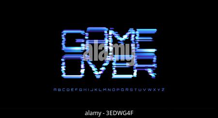 Game Over Digital Noice Font Logo Alphabet Vector Glitch Letters Set Modern Typography, Creative Typographic Design for Play Button, Game UI Headline Stock Vector