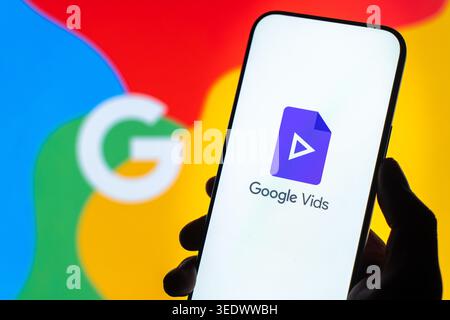Google vids logo is displayed on the screen of a smartphone, in Bangalore, India, on February 28, 2026 Stock Photo