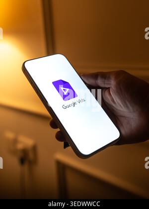 Google vids logo is displayed on the screen of a smartphone, in Bangalore, India, on February 28, 2026 Stock Photo
