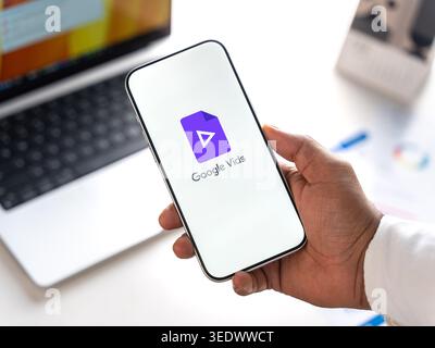 Google vids logo is displayed on the screen of a smartphone, in Bangalore, India, on February 28, 2026 Stock Photo