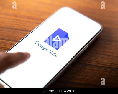 Google vids logo is displayed on the screen of a smartphone, in Bangalore, India, on February 28, 2026 Stock Photo