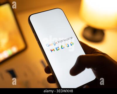 Google Workspace logo is displayed on the screen of a smartphone, in Bangalore, India, on February 28, 2026 Stock Photo
